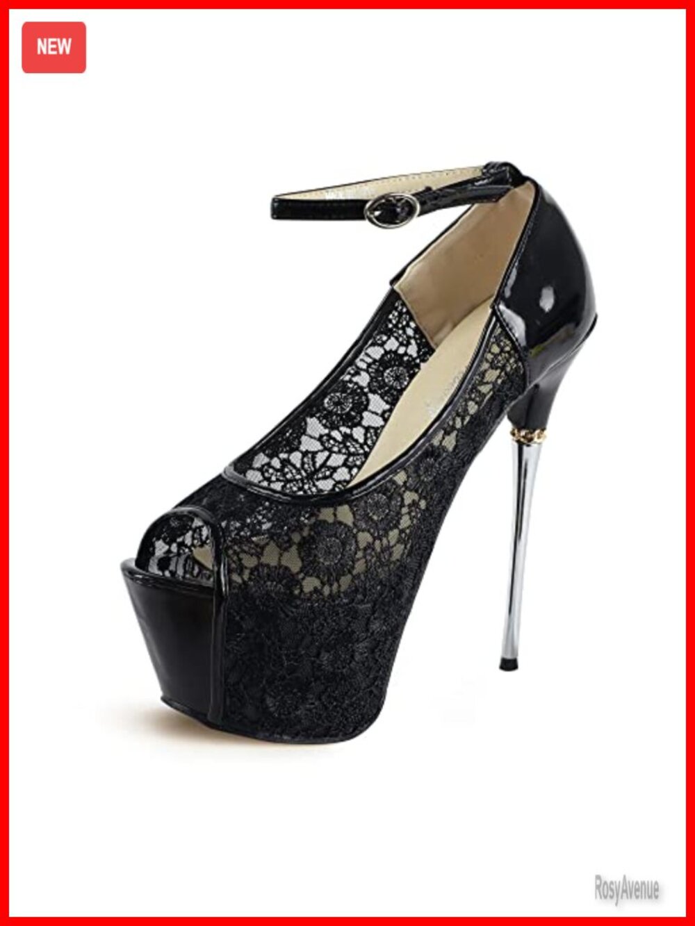 getmorebeauty Women's Stripper Heels Lace Flower Strappy Stiletto High Heels
